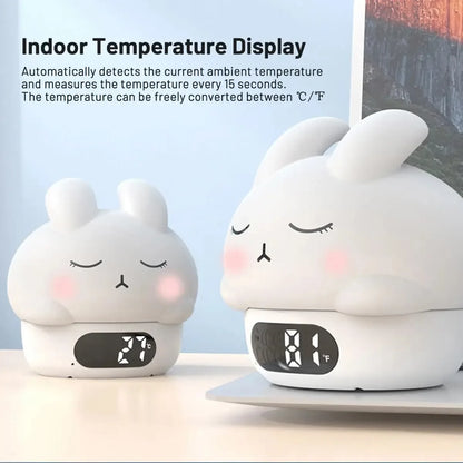 Cute Duck Silicone Night Light & Alarm Clock RGB Color & Temperature Display - Pink Cat