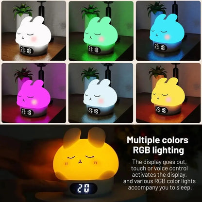 Cute Duck Silicone Night Light & Alarm Clock RGB Color & Temperature Display - Pink Cat