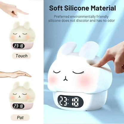 Cute Duck Silicone Night Light & Alarm Clock RGB Color & Temperature Display - Pink Cat