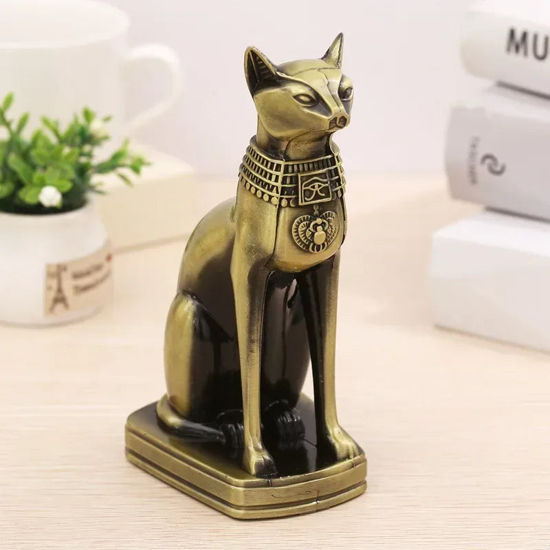Egyptian Cat Statue Home Decor Retro Metal Bastet Figurine Ornament - 