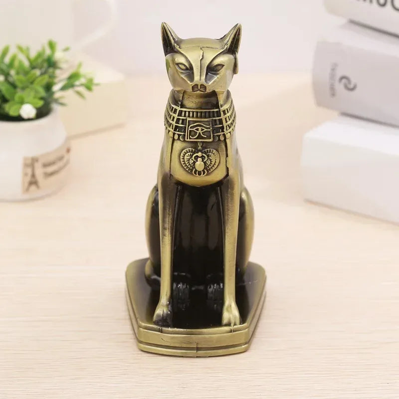 Egyptian Cat Statue Home Decor Retro Metal Bastet Figurine Ornament - 