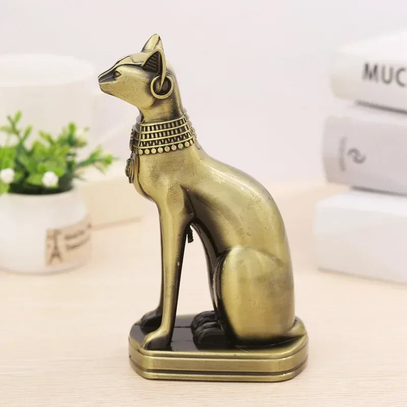 Egyptian Cat Statue Home Decor Retro Metal Bastet Figurine Ornament - 