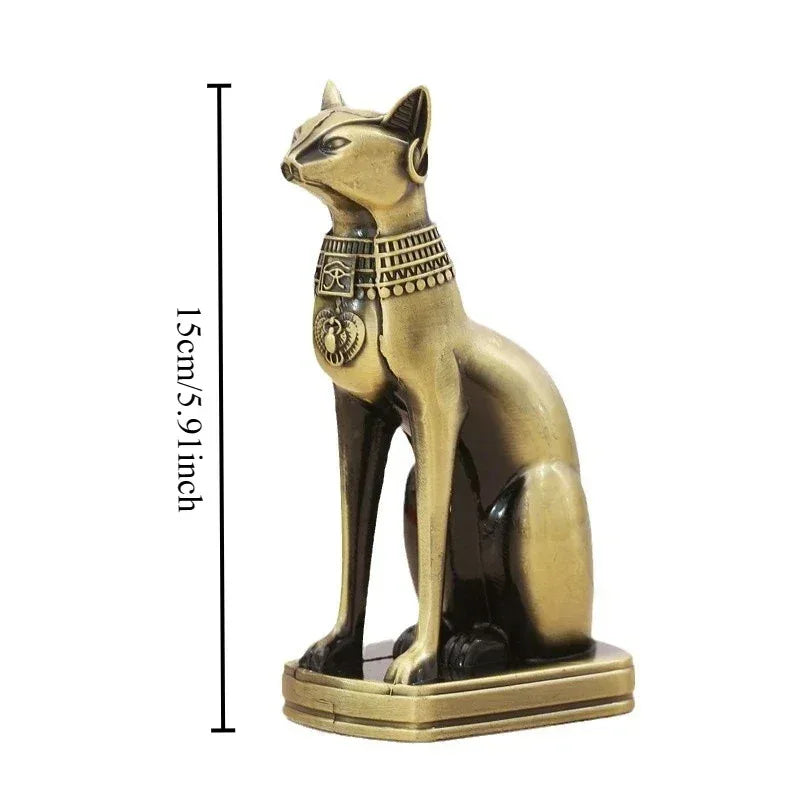 Egyptian Cat Statue Home Decor Retro Metal Bastet Figurine Ornament - 