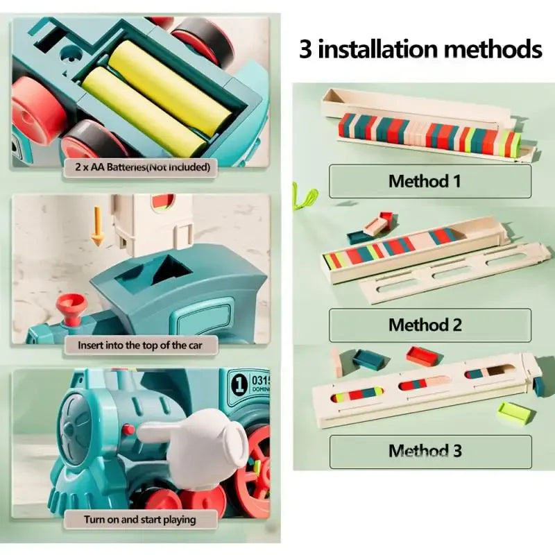 Automatic Electric Domino Train Set 60pc Colorful Blocks Educational Toy - 