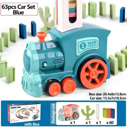 Automatic Electric Domino Train Set 60pc Colorful Blocks Educational Toy - 