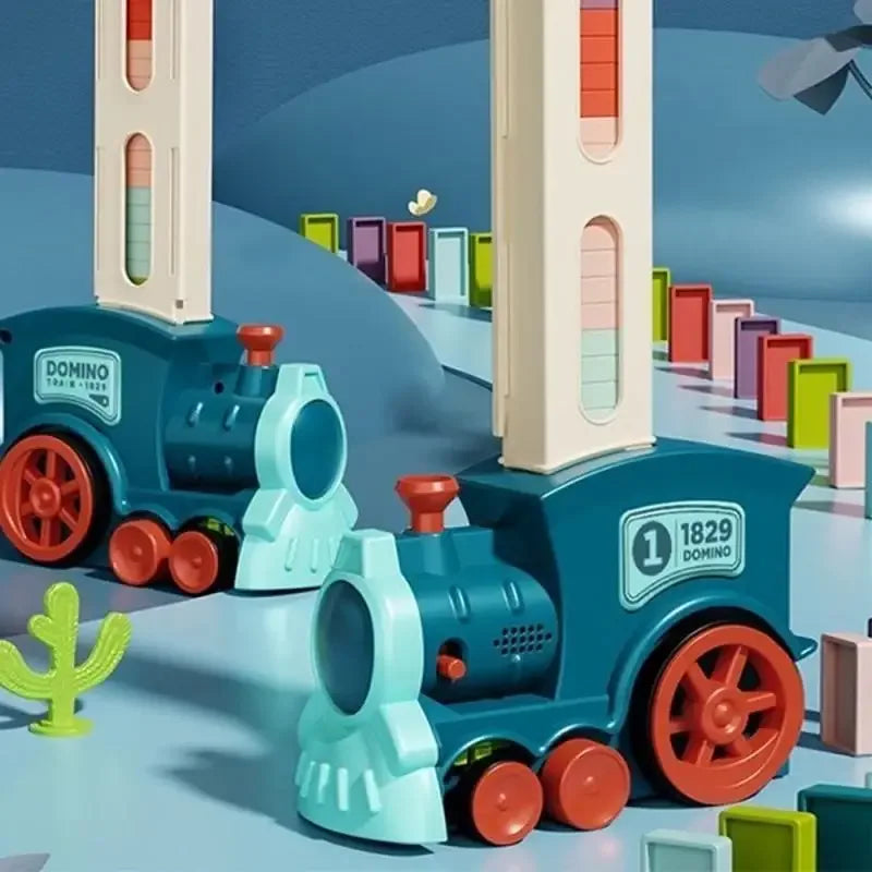 Automatic Electric Domino Train Set 60pc Colorful Blocks Educational Toy - 