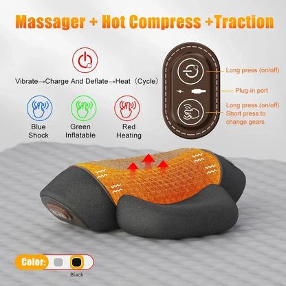 Electric Neck Massager & Heating Pillow Cervical Traction Vibration Massager - Hot-Traction