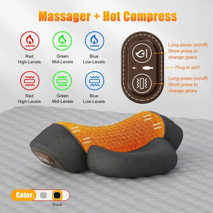 Electric Neck Massager & Heating Pillow Cervical Traction Vibration Massager - Hot-Massage