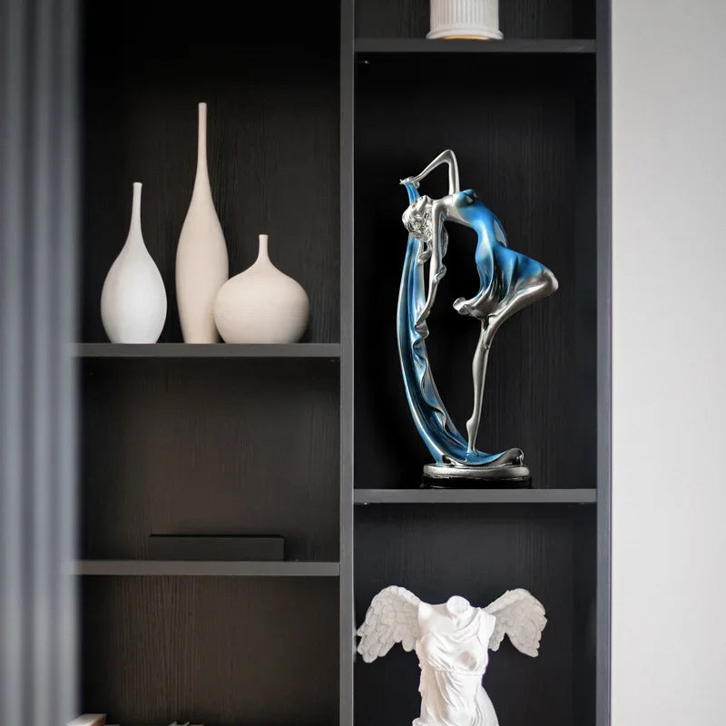 Elegant Dancer Sculpture – Contemporary Resin Art Accent - Blue