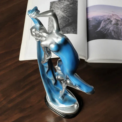 Elegant Dancer Sculpture – Contemporary Resin Art Accent - Blue