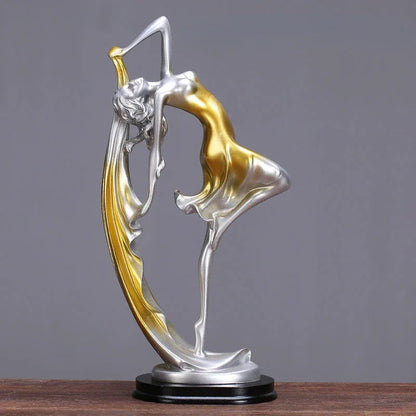 Elegant Dancer Sculpture – Contemporary Resin Art Accent - Gold