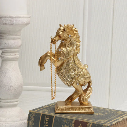 Elegant Golden Horse Statue Majestic Resin Sculpture for Office & Home Decor - 