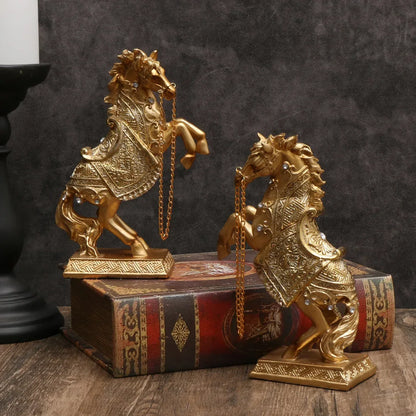 Elegant Golden Horse Statue Majestic Resin Sculpture for Office & Home Decor - 