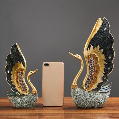 Elegant Swan Resin Sculpture Set – Luxury Swan Couple Tabletop Decor - L