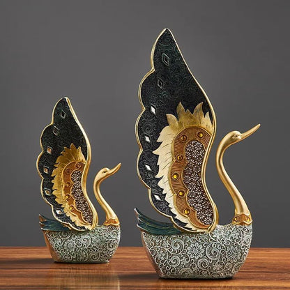 Elegant Swan Resin Sculpture Set – Luxury Swan Couple Tabletop Decor - L