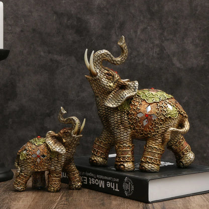 Exotic Embellished Elephant Figurine Resin Decorative Statue for Home Decor - 14 x 12 cm