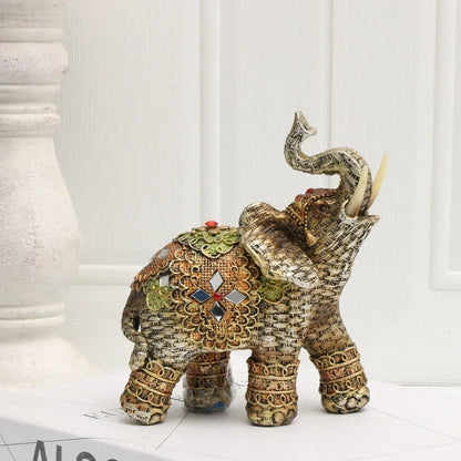Exotic Embellished Elephant Figurine Resin Decorative Statue for Home Decor - 14 x 12 cm