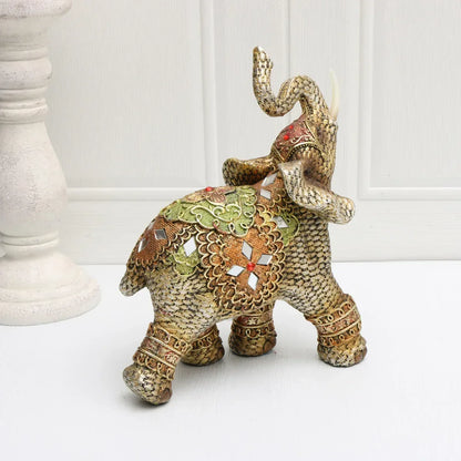 Exotic Embellished Elephant Figurine Resin Decorative Statue for Home Decor - 14 x 12 cm