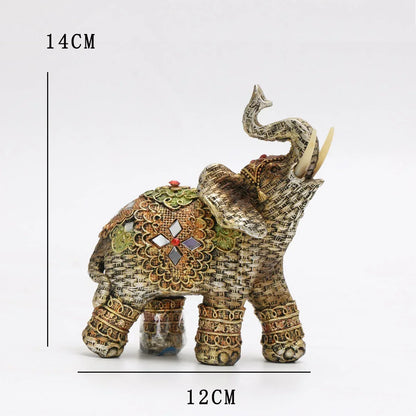 Exotic Embellished Elephant Figurine Resin Decorative Statue for Home Decor - 14 x 12 cm