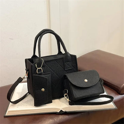 3PCS Embossed Felt Handbag Set Stylish Crossbody Bag, Clutch & Wallet Kit - Orange