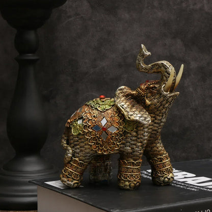 Exotic Embellished Elephant Figurine Resin Decorative Statue for Home Decor - 14 x 12 cm