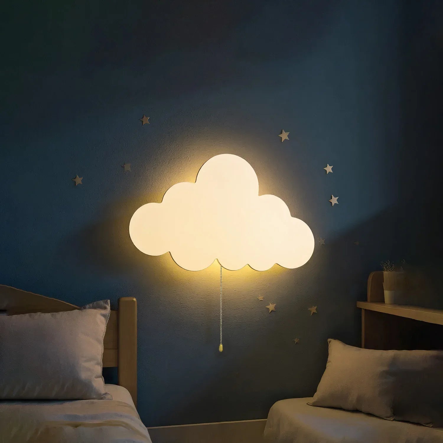 Floating Cloud Wall Lamp Wooden Battery-Operated Nursery Night Light - Cloud