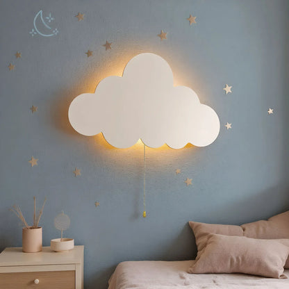 Floating Cloud Wall Lamp Wooden Battery-Operated Nursery Night Light - Cloud