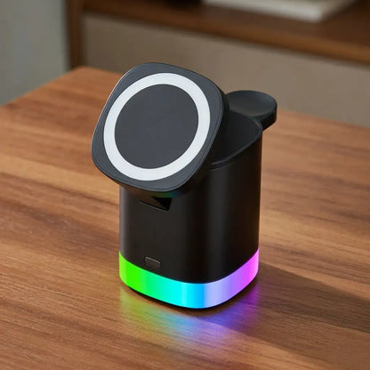 Foldable 3-in-1 MagSafe Wireless Charger RGB Travel Dock for iPhone & Watch