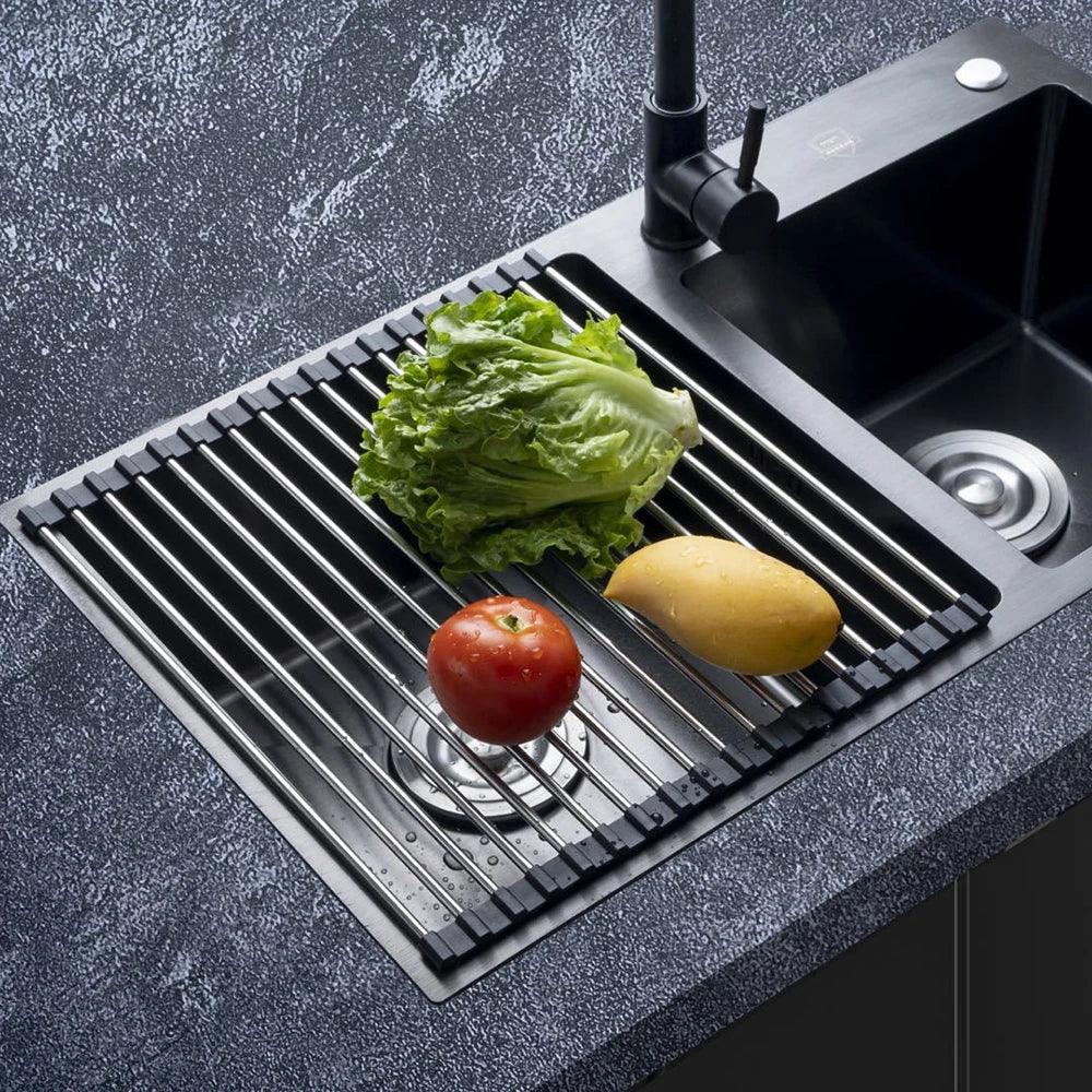 Foldable Roll-Up Sink Drain Rack Multipurpose Dish & Vegetable Drying Mat - S
