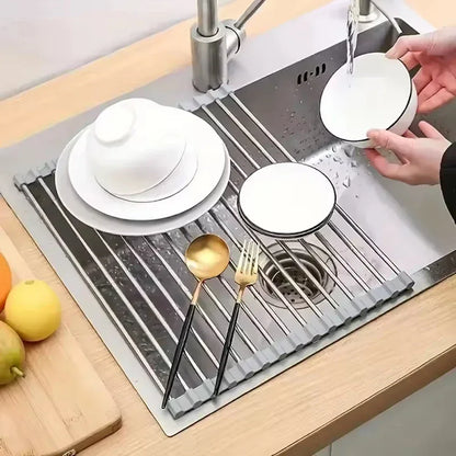 Foldable Roll-Up Sink Drain Rack Multipurpose Dish & Vegetable Drying Mat - S