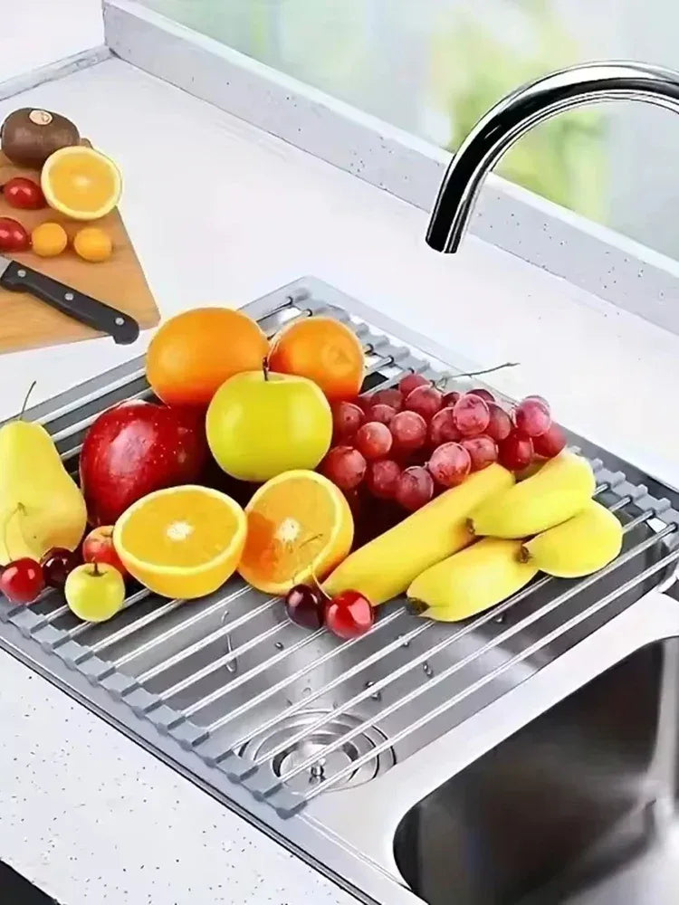Foldable Roll-Up Sink Drain Rack Multipurpose Dish & Vegetable Drying Mat - S