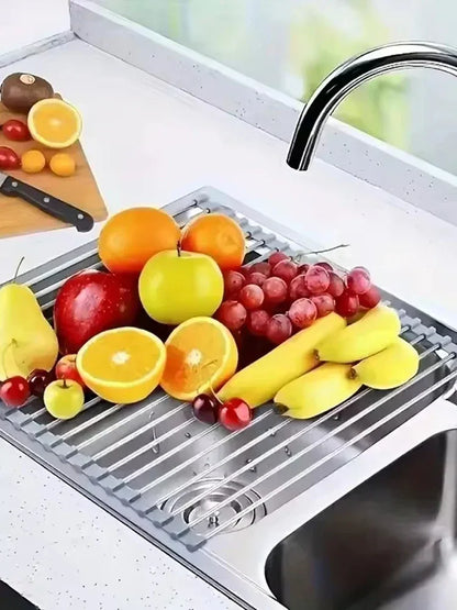 Foldable Roll-Up Sink Drain Rack Multipurpose Dish & Vegetable Drying Mat - S