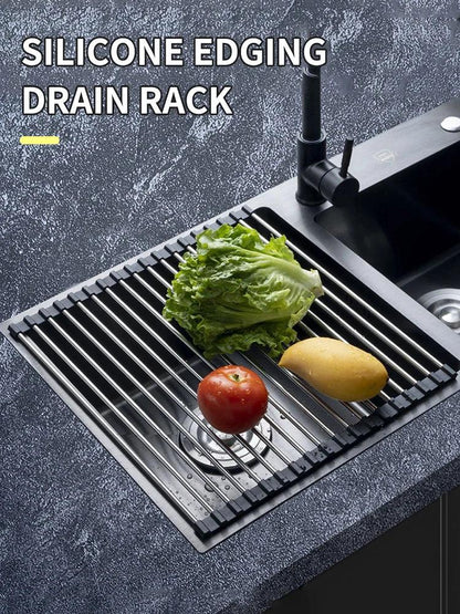 Foldable Roll-Up Sink Drain Rack Multipurpose Dish & Vegetable Drying Mat - S