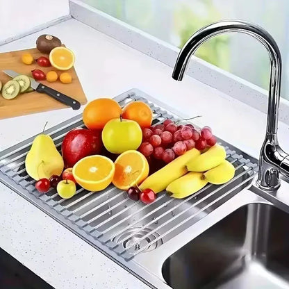 Foldable Roll-Up Sink Drain Rack Multipurpose Dish & Vegetable Drying Mat - S
