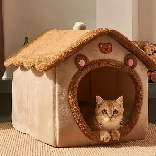 Foldable Winter Pet House Removable & Washable Cat Cave Puppy Sofa Bed - Small