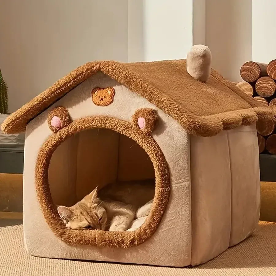 Foldable Winter Pet House Removable & Washable Cat Cave Puppy Sofa Bed - Small