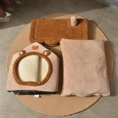 Foldable Winter Pet House Removable & Washable Cat Cave Puppy Sofa Bed - Small