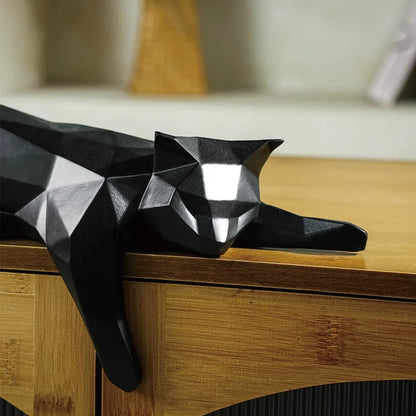 Geometric Cat Sculpture – Modern Minimalist Resin Accent - White