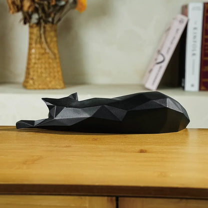 Geometric Cat Sculpture – Modern Minimalist Resin Accent - White