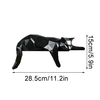 Geometric Cat Sculpture – Modern Minimalist Resin Accent - White