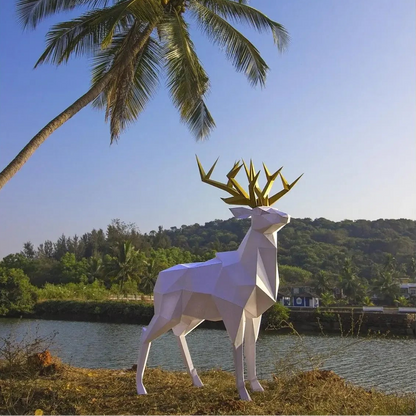 Geometric Deer Sculpture – Modern Origami Statement Decor - 100CM