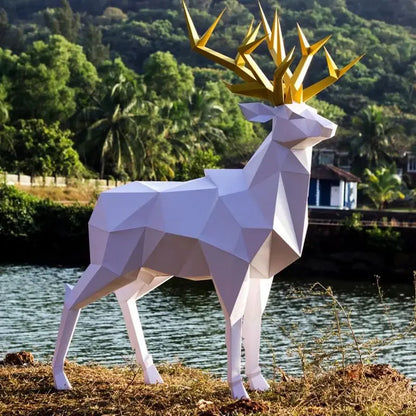 Geometric Deer Sculpture – Modern Origami Statement Decor - 100CM