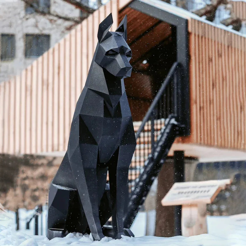 Geometric Doberman Sculpture – Modern Black Statement Decor - 100cm