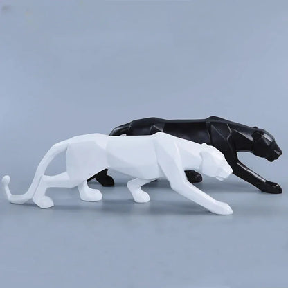 Geometric Panther Sculpture – Modern Abstract Resin Accent - 17 inch / Black