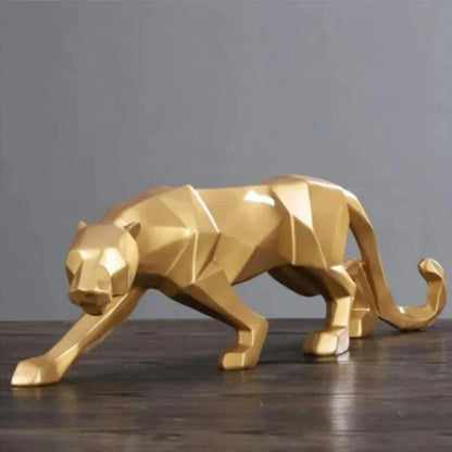 Geometric Panther Sculpture – Modern Abstract Resin Accent - 17 inch / Gold