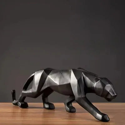 Geometric Panther Sculpture – Modern Abstract Resin Accent - 17 inch / Black