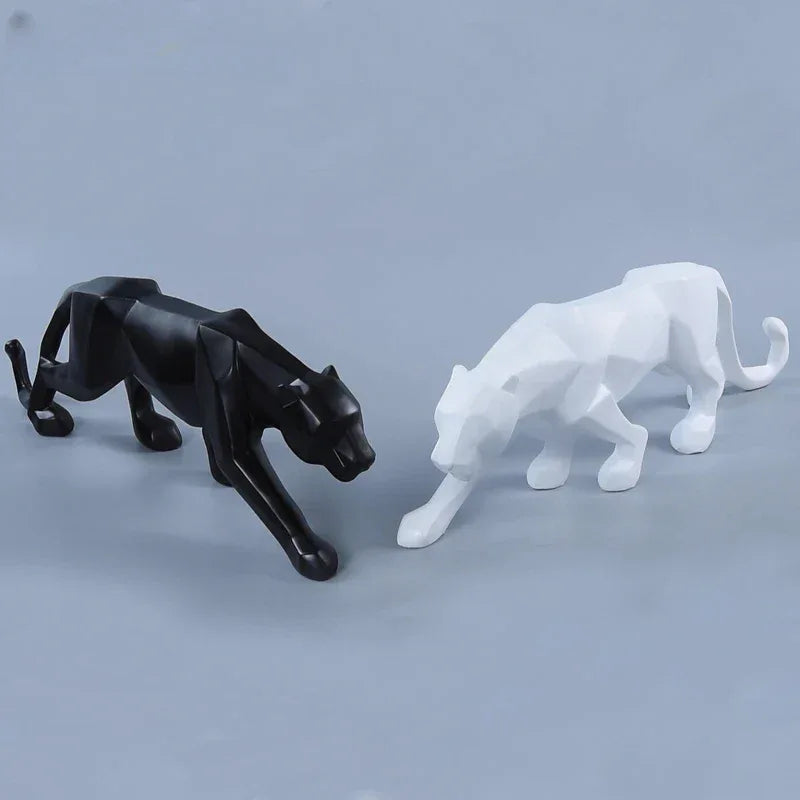 Geometric Panther Sculpture – Modern Abstract Resin Accent - 17 inch / Black