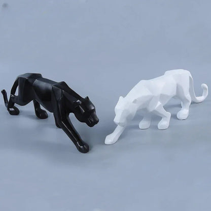 Geometric Panther Sculpture – Modern Abstract Resin Accent - 17 inch / Black