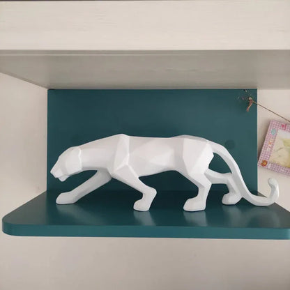 Geometric Panther Sculpture – Modern Abstract Resin Accent - 17 inch / Black