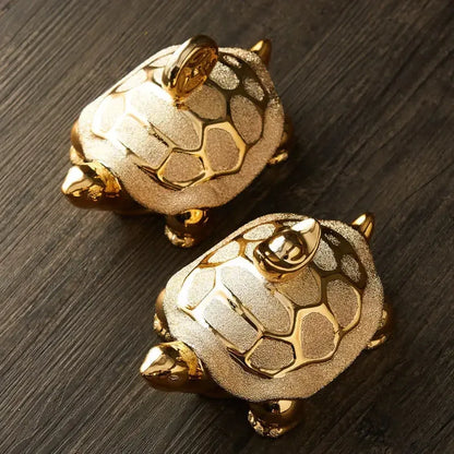 Gold-Plated Ceramic Fortune Turtle Lucky Money Figurine for Home & Office - Style A